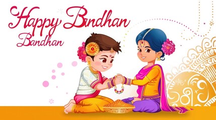 Joyful bonding: happy raksha bandhan, celebrating cherished bond between siblings, marked by traditional tying of rakhi, heartfelt promises, enduring love that strengthens family ties.