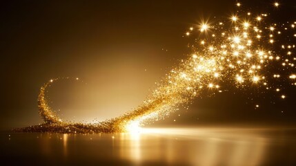 A mesmerizing swirl of golden glitter sparkles against a dark background, conveying a sense of celebration or magical moment