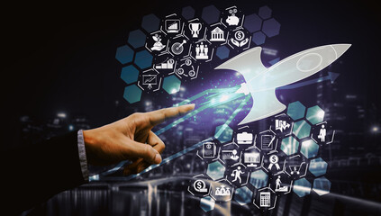 Start Up Business of Creative People Concept - Modern graphic interface showing symbol of...
