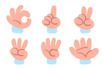 Collection of doodle hands showing numbers from zero to five. Vector illustration in simple quirky style