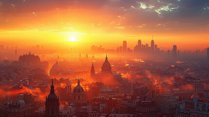 Naklejka premium Barcelona, Spain city skyline created with Generative AI technology