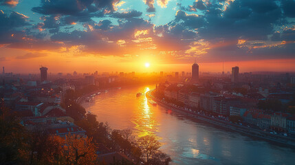 Fototapeta premium Belgrade, Serbia city skyline created with Generative AI technology