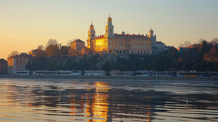 Fototapeta premium Belgrade, Serbia city skyline created with Generative AI technology