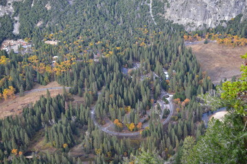 View of the Northside Drive road down in Yosemite Valley as seen from the Four Mile Trail Yosemite National Park