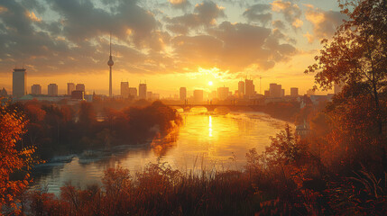 Naklejka premium Berlin, Germany city skyline created with Generative AI technology