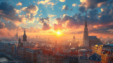Obraz premium Brussels, Belgium city skyline, travel created with Generative AI technology