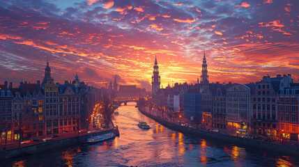 Fototapeta premium Brussels, Belgium city skyline, travel created with Generative AI technology