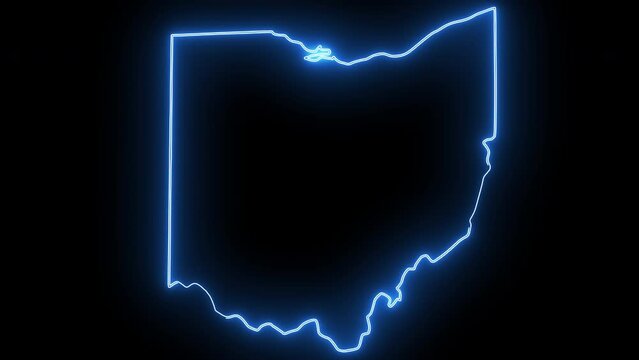 map of the state of Ohio in the united states with a blue glowing neon effect