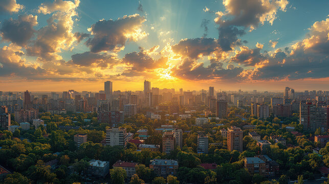 Bucharest, Romania city skyline created with Generative AI technology