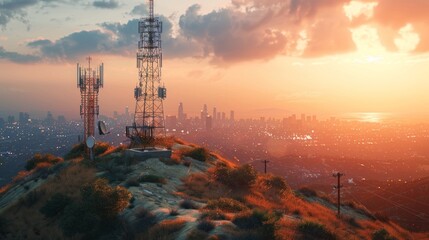 Obraz premium Cityscape with Towers at Sunset