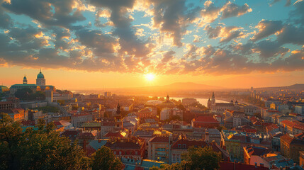 Obraz premium Budapest, Hungary city skyline created with Generative AI technology