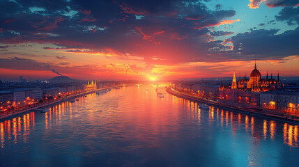 Fototapeta premium Budapest, Hungary city skyline created with Generative AI technology