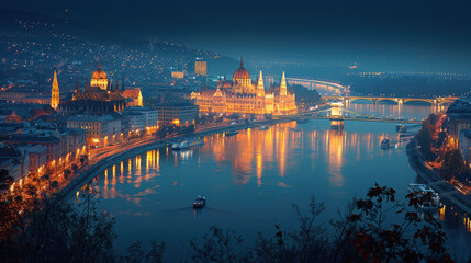 Naklejka premium Budapest, Hungary city skyline created with Generative AI technology