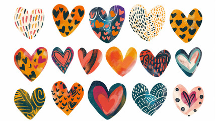 Hand draw abstract colourful hearts icon set. Valentine's concept.