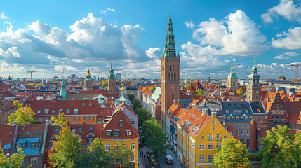 Obraz premium Copenhagen, Denmark city skyline created with Generative AI technology