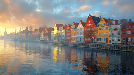 Obraz premium Copenhagen, Denmark city skyline created with Generative AI technology