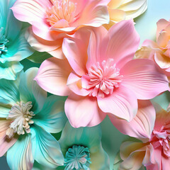 Fototapeta premium Delicate soft floral pattern with volumetric colorful flowers.
