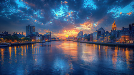 Fototapeta premium Dublin, Ireland city skyline created with Generative AI technology