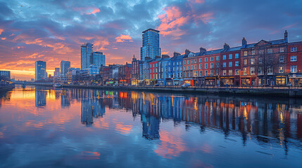 Naklejka premium Dublin, Ireland city skyline created with Generative AI technology