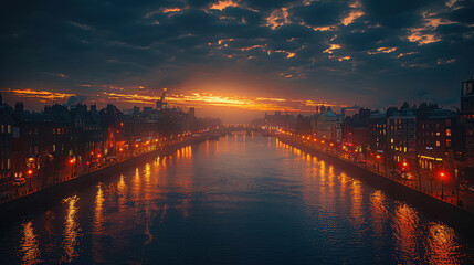 Dublin, Ireland city skyline created with Generative AI technology