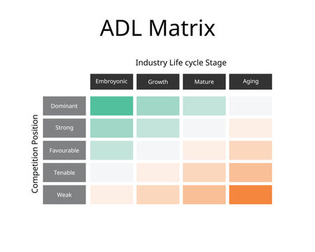 ADL Matrix or Strategic Condition Matrix to manage your portfolio by making judgements around the overall market and industry life cycle