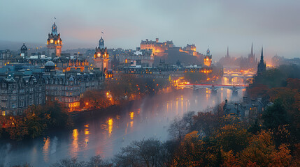Fototapeta premium Edinburgh, United Kingdom city skyline created with Generative AI technology