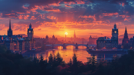 Fototapeta premium Edinburgh, United Kingdom city skyline created with Generative AI technology