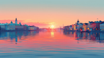 Naklejka premium Helsinki, Finland city skyline created with Generative AI technology