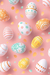 Fototapeta premium vector illustration for Easter celebration with easter eggs decorated on a flat lay pastel color background