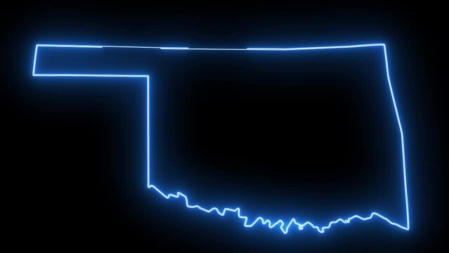 map of the state of Oklahoma in the united states with a blue glowing neon effect