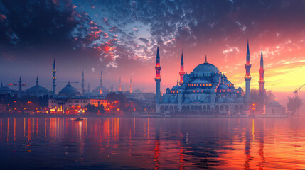 Fototapeta premium Istanbul, Turkey city skyline created with Generative AI technology