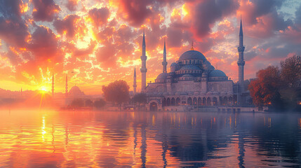 Fototapeta premium Istanbul, Turkey city skyline created with Generative AI technology