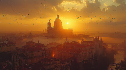Naklejka premium Lisbon, Portugal city skyline created with Generative AI technology