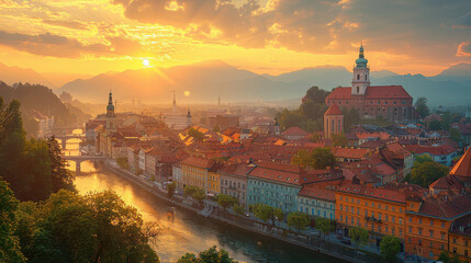 Obraz premium Ljubljana, Slovenia created with Generative AI technology