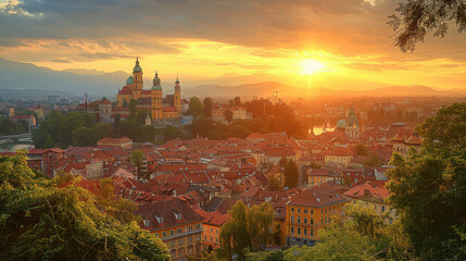 Fototapeta premium Ljubljana, Slovenia created with Generative AI technology