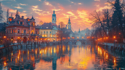 Fototapeta premium Ljubljana, Slovenia created with Generative AI technology