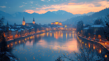 Naklejka premium Ljubljana, Slovenia city skyline created with Generative AI technology