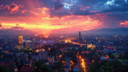 Naklejka premium Ljubljana, Slovenia city skyline created with Generative AI technology