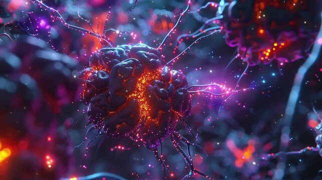 3D render of a close up view of human cell array, blue and red. Video background, footage, for learning biology.