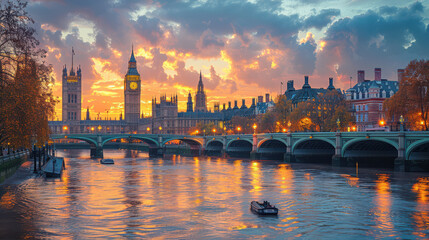 Fototapeta premium London, United Kingdom city skyline created with Generative AI technology