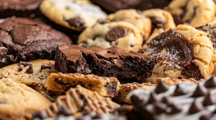 Obraz premium Close-up of a dessert tray with assorted cookies and brownies, no humans, family sharing moment, detailed treats 