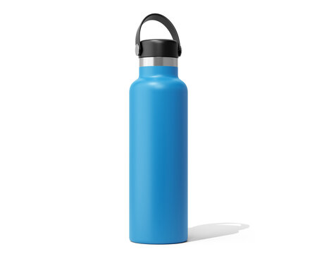 Blank Hydro Flasks Dew Bottle, Sport Water Bottle Packaging Isolated On Transparent Background, Prepared For Mockup, 3D Render.