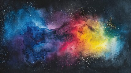 Abstract colorful nebula in dark space, vibrant swirling clouds of cosmic dust