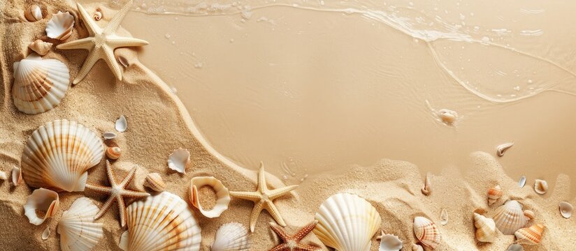Sandy Seashore Themed Summer Holiday Card with Shells and Space for Writing.