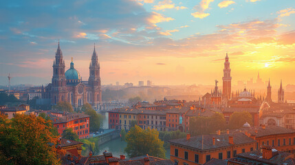 Milan, Italy city skyline created with Generative AI technology