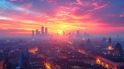 Milan, Italy city skyline created with Generative AI technology