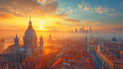 Milan, Italy city skyline created with Generative AI technology