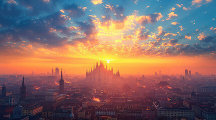 Fototapeta premium Milan, Italy city skyline created with Generative AI technology