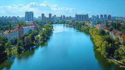 Naklejka premium Minsk, Belarus city skyline created with Generative AI technology