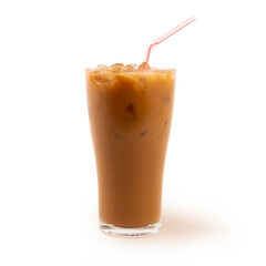 Ice coffee with milk on white background.